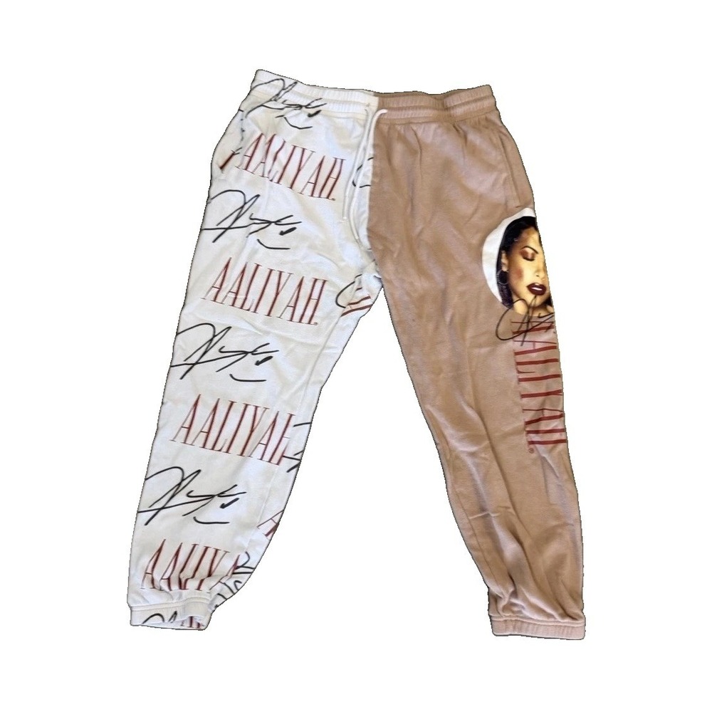 Aaliyah Women's Beige White Graphic Music Theme Jogger Pants Size S